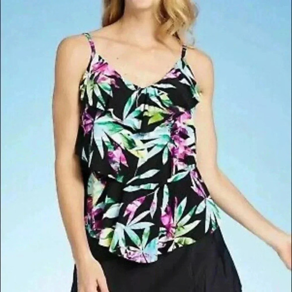 Aqua Green Tiered Floral Swim Tankini Size M - Picture 1 of 6